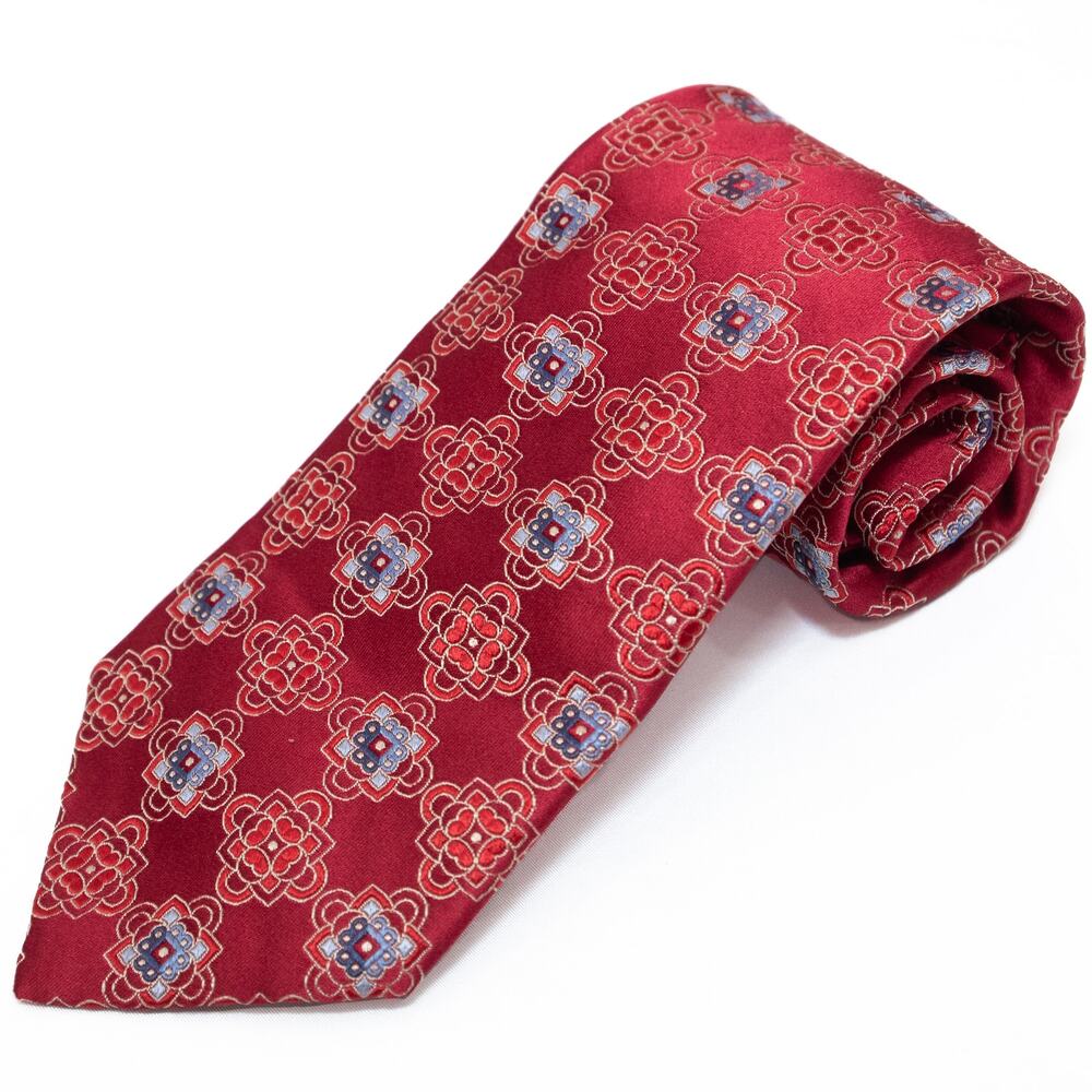 John W. Nordstrom Red Floral Geometric Designer 100% Silk Tie